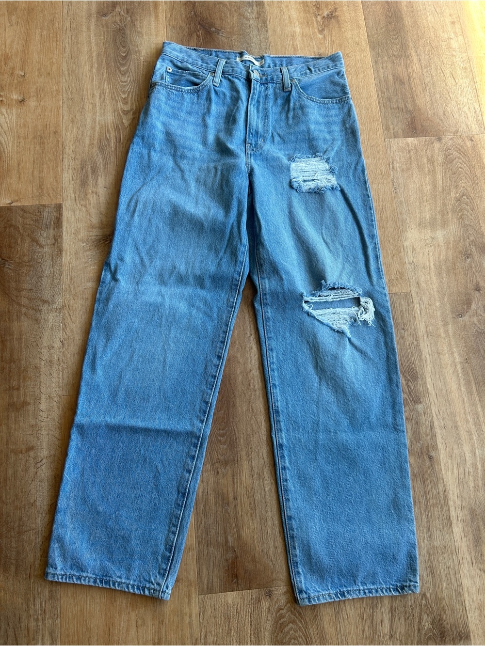Levi's ‘94 Baggy Womens Blue Straight-Leg Jeans Distressed